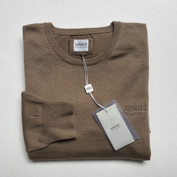 New Armani Collezioni Sweater Crewneck Beige Camel Wool Pullover Jumper